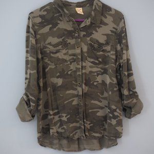 Camouflage Army Green Button-Up Shirt